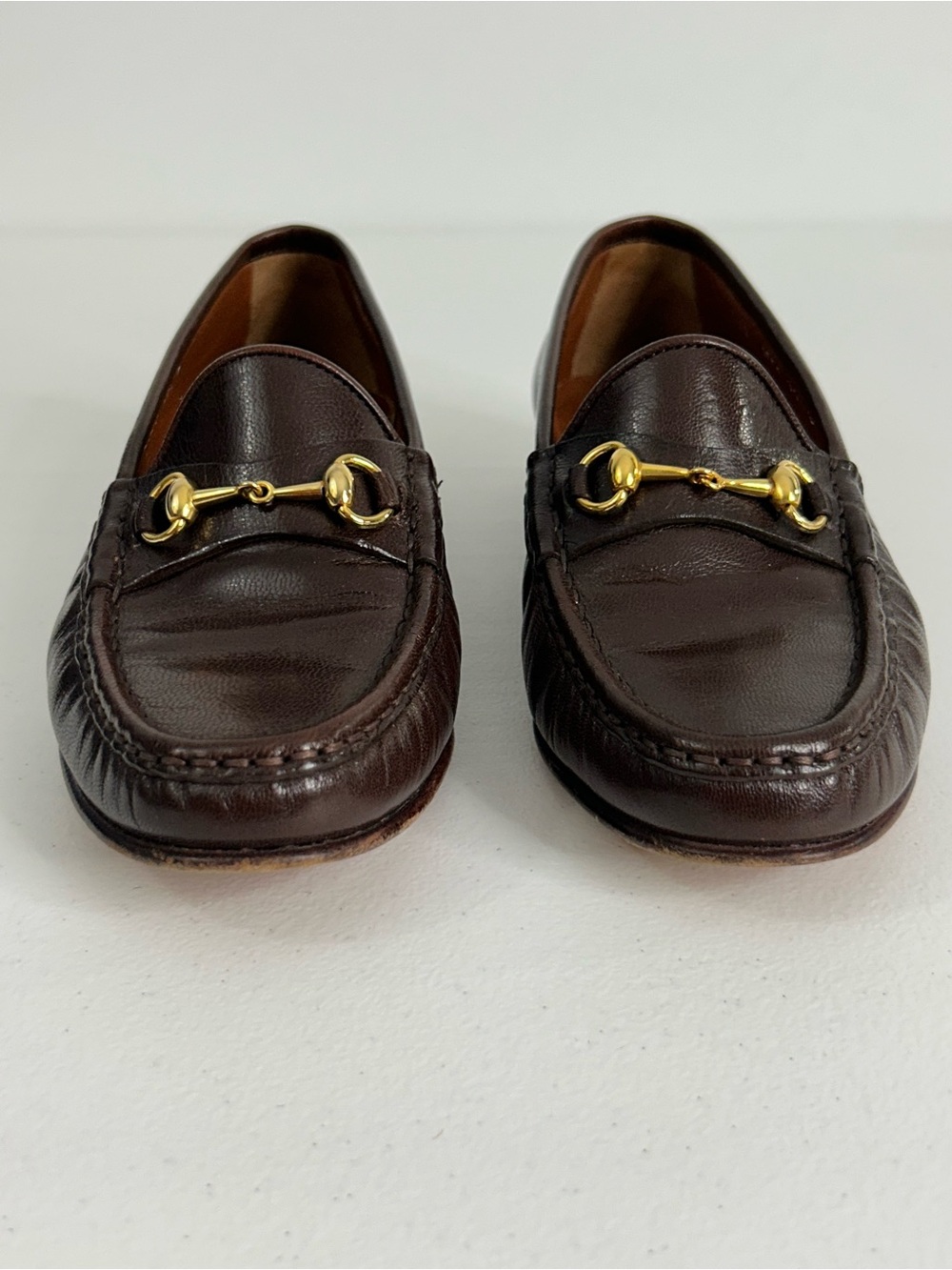 Gucci Vintage Horsebit Loafers Brown Pebbled Leather Gold Bit Size 36.5 US 6.5 - Picture 4 of 12